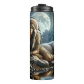 Moonlit Vigil: Woman and Wolf. Thermosbeker (Voorkant)