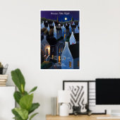 Moonlit Village Art Print Nighttime Landscape (Thuiskantoor)
