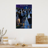 Moonlit Village Art Print Nighttime Landscape (Keuken)