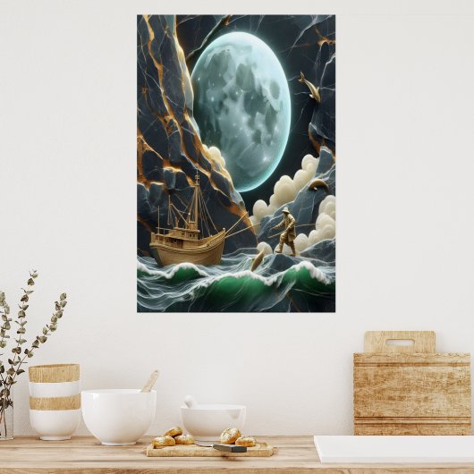 Moonlit Vist onder de klif Poster (Keuken)