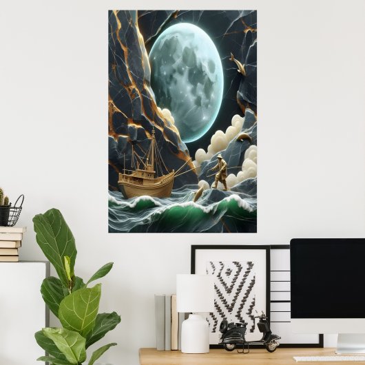 Moonlit Vist onder de klif Poster (Thuiskantoor)