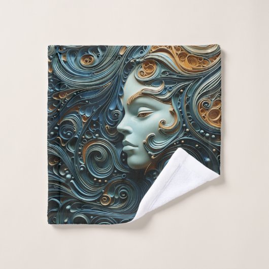 Moonlit Vrouw 3D Kunst Bad Handdoek (Wasdoekje)