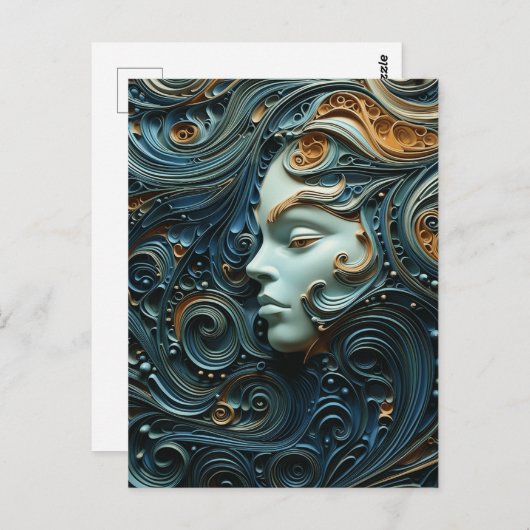 Moonlit Vrouw 3D Kunst Briefkaart (Voorkant / Achterkant)