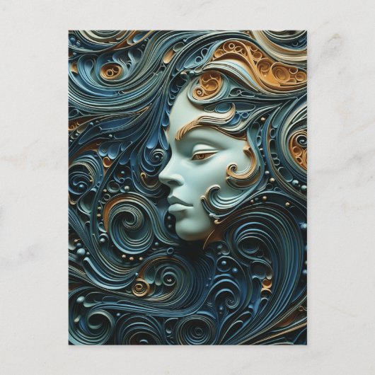 Moonlit Vrouw 3D Kunst Briefkaart (Voorkant)