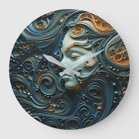 Moonlit Vrouw 3D Kunst Grote Klok (Voorkant)