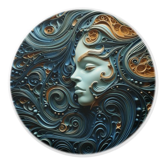 Moonlit Vrouw 3D Kunst Keramische Knop (Voorkant)