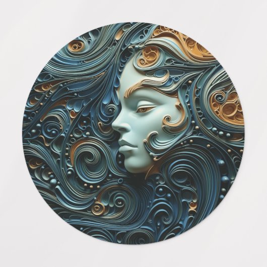 Moonlit Vrouw 3D Kunst Labels (Design 1)