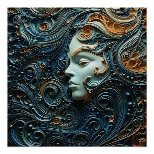 Moonlit Vrouw 3D Kunst Perfect Poster (Voorkant)