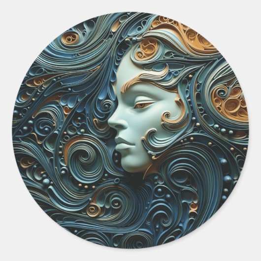 Moonlit Vrouw 3D Kunst Ronde Sticker (Voorkant)