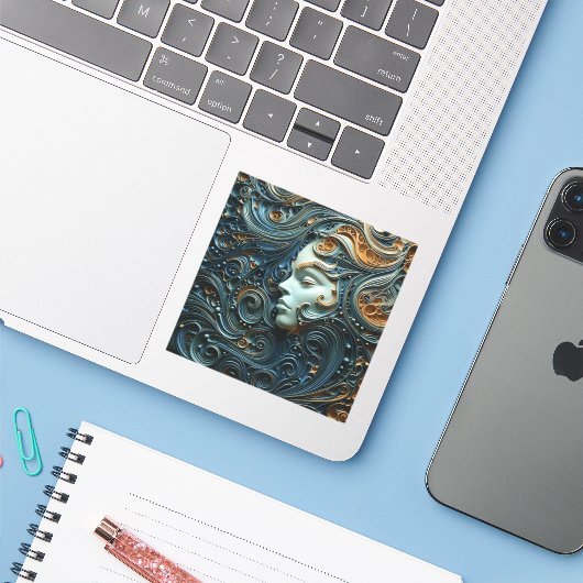 Moonlit Vrouw 3D Kunst Sticker (Laptop met iPhone)