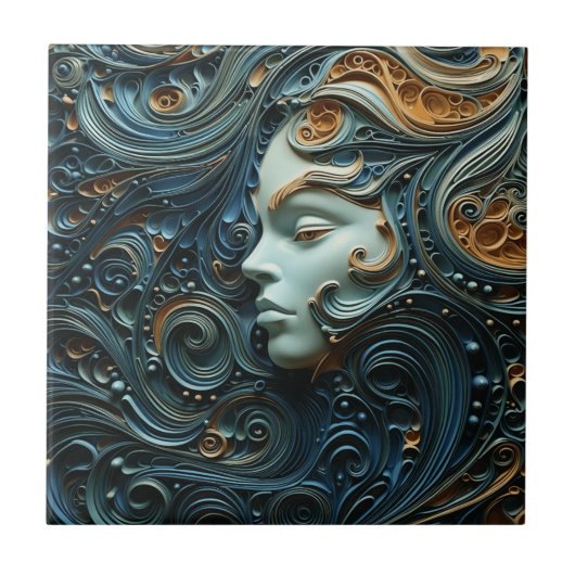 Moonlit Vrouw 3D Kunst Tegeltje (Voorkant)