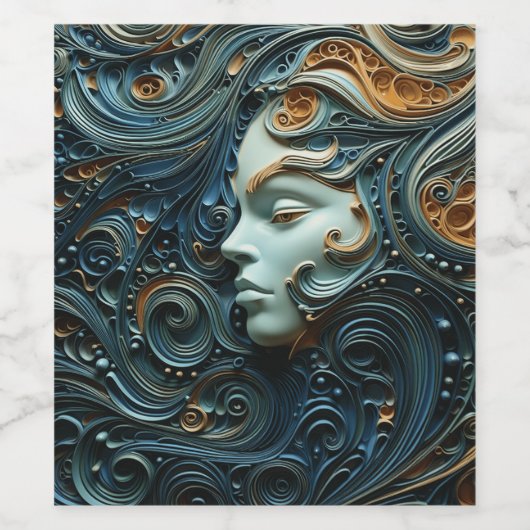 Moonlit Vrouw 3D Kunst Wijn Etiket (Enkel label)