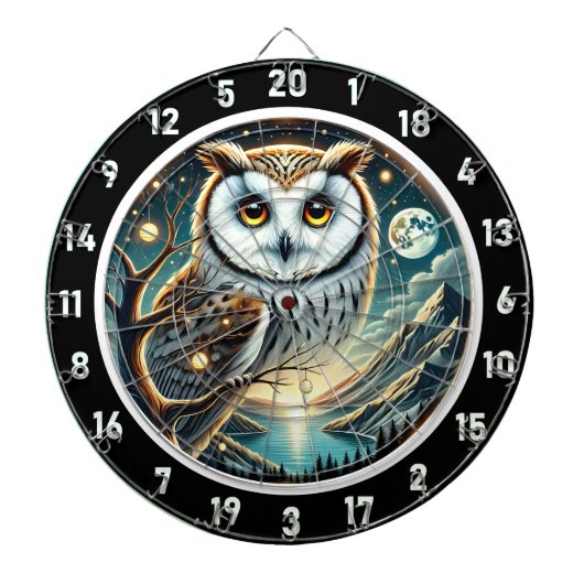 Moonlit Watcher Owl Dartboard Design Dartbord (Voorkant)