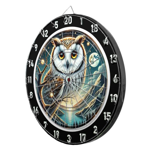 Moonlit Watcher Owl Dartboard Design Dartbord (Voorkant Rechts)