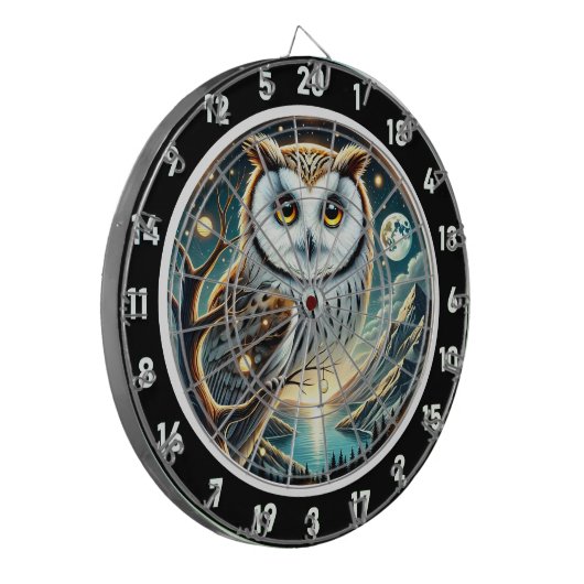 Moonlit Watcher Owl Dartboard Design Dartbord (Voorkant Links)