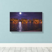 Moonlit Waterfront Cityscape Canvas Print | Night  (Insitu (Houten vloer))