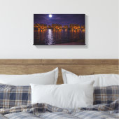 Moonlit Waterfront Cityscape Canvas Print | Night  (Insitu (Slaapkamer))