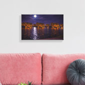 Moonlit Waterfront Cityscape Canvas Print | Night  (Insitu (Woonkamer))
