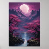 Moonlit waterval en kleurrijke landschap poster (Voorkant)