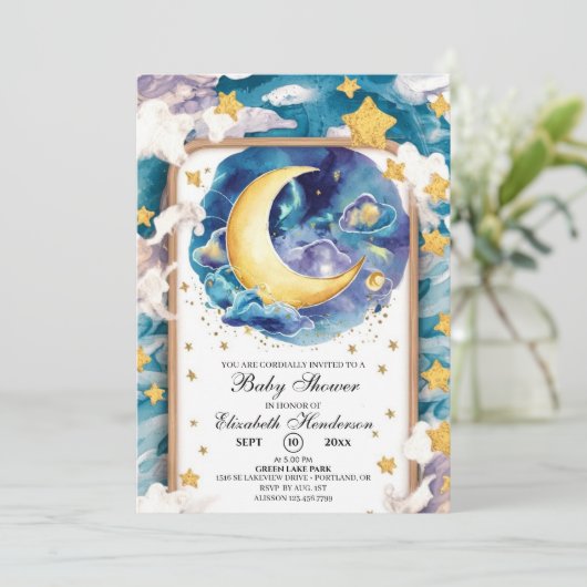 Moonlit Whimsical Celestial Baby shower Kaart (Staand voorkant)