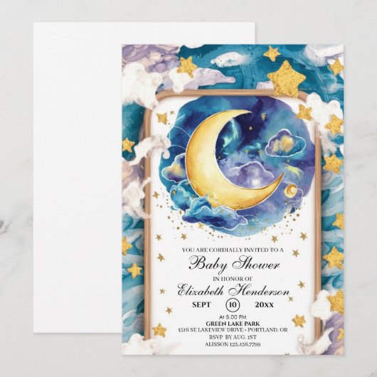 Moonlit Whimsical Celestial Baby shower Kaart (Voorkant / Achterkant)
