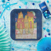 Moonlit Whimsical Houses Papieren Bordje (Feest)