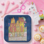 Moonlit Whimsical Houses Papieren Bordje (Feest)