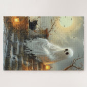 Moonlit Whispers: De geest en de kat Legpuzzel (Horizontaal)