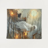 Moonlit Whispers: De geest en de kat Wandkleed (Voorkant (horizontaal))