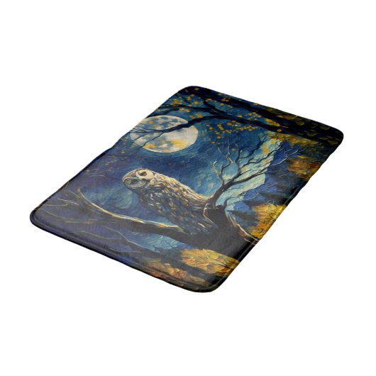 Moonlit Whispers - Van Gogh's Owl in Herfst Forest Badmat (Gekanteld)