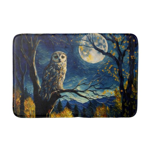 Moonlit Whispers - Van Gogh's Owl in Herfst Forest Badmat (Voorkant)