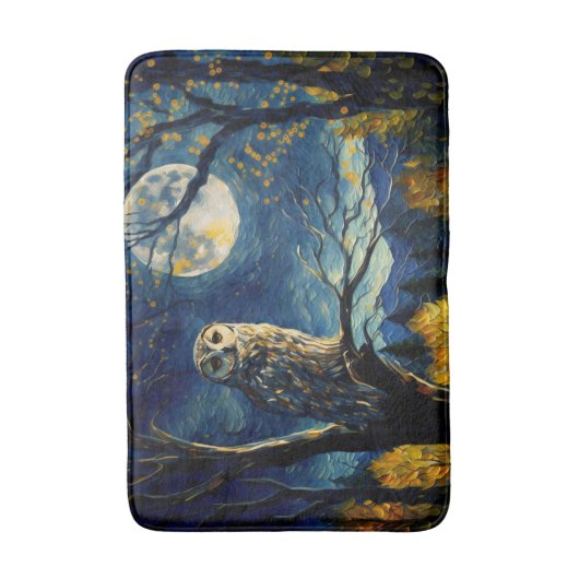 Moonlit Whispers - Van Gogh's Owl in Herfst Forest Badmat (Voorkant Verticaal)