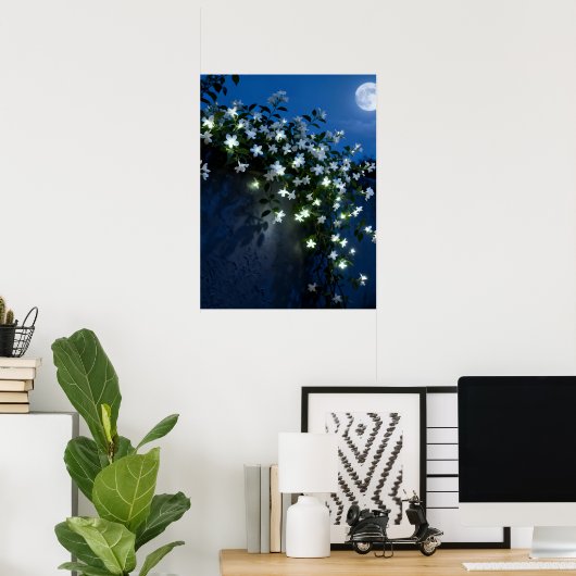 Moonlit White Flowers Vine Art Poster (Thuiskantoor)