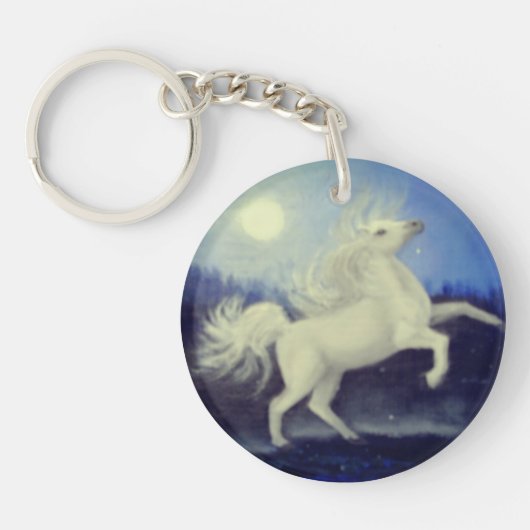Moonlit White Horse Acrylische Sleutelhanger (Voorkant)