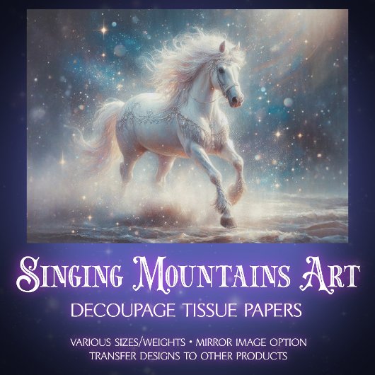 Moonlit White Horse Galaxy Craft Decoupage Tissuepapier