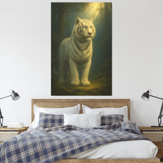 Moonlit White Tiger – Fine Art Portrait Canvas Afdruk (Insitu (Slaapkamer))