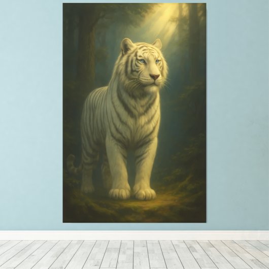 Moonlit White Tiger – Fine Art Portrait Canvas Afdruk (Insitu (Houten vloer))
