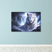 Moonlit White Tiger Guardian – Blue Fantasy Spirit Canvas Afdruk (Insitu (Houten vloer))
