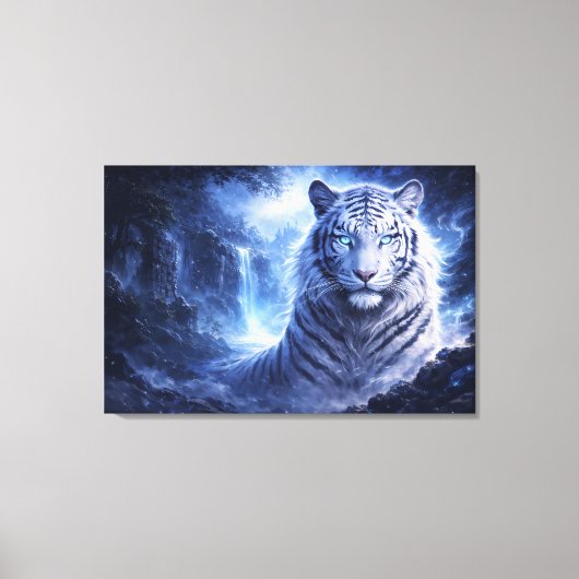 Moonlit White Tiger Guardian – Blue Fantasy Spirit Canvas Afdruk (Voorkant)