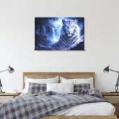 Moonlit White Tiger Guardian – Blue Fantasy Spirit Canvas Afdruk (Insitu (Slaapkamer))