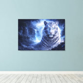 Moonlit White Tiger Guardian – Blue Fantasy Spirit Canvas Afdruk (Insitu (Houten vloer))
