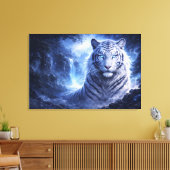 Moonlit White Tiger Guardian – Blue Fantasy Spirit Canvas Afdruk (Insitu (Woonkamer))