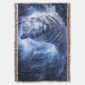 Moonlit White Tiger Guardian – Blue Fantasy Spirit Deken (Voorkant Verticaal)