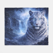Moonlit White Tiger Guardian – Blue Fantasy Spirit Fleece Deken (Voorkant (Horizontaal))