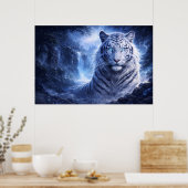 Moonlit White Tiger Guardian – Blue Fantasy Spirit Poster (Keuken)