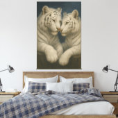 Moonlit White Tigers – Tender Blue Night Embrace Canvas Afdruk (Insitu (Slaapkamer))