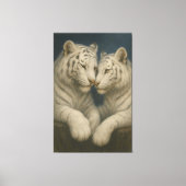 Moonlit White Tigers – Tender Blue Night Embrace Canvas Afdruk (Voorkant)