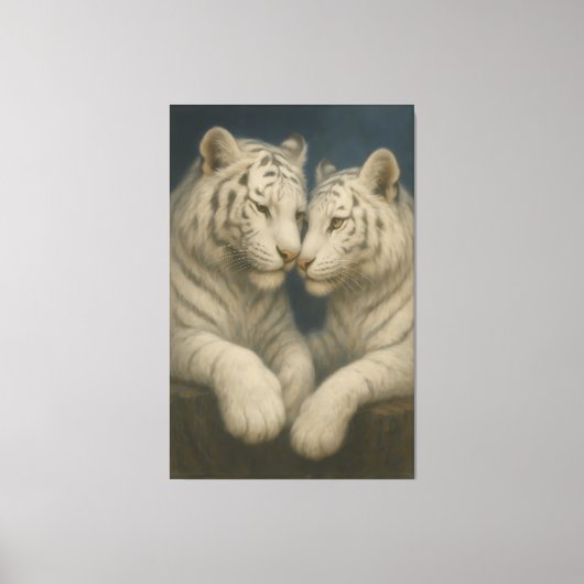 Moonlit White Tigers – Tender Blue Night Embrace Canvas Afdruk (Voorkant)
