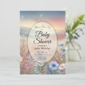 Moonlit Wildflower Whispers Baby shower Kaart (Staand voorkant)
