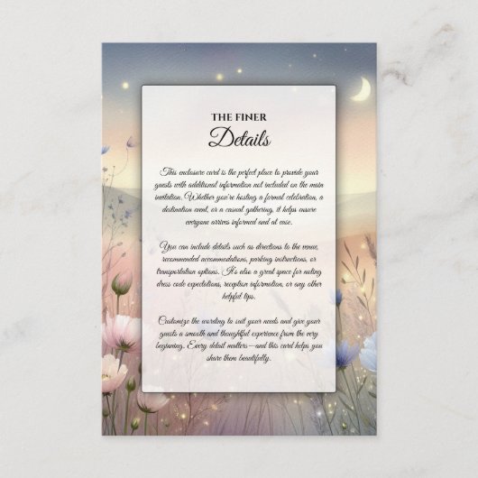 Moonlit Wildflower Whispers Wedding Informatiekaartje (Voorkant)